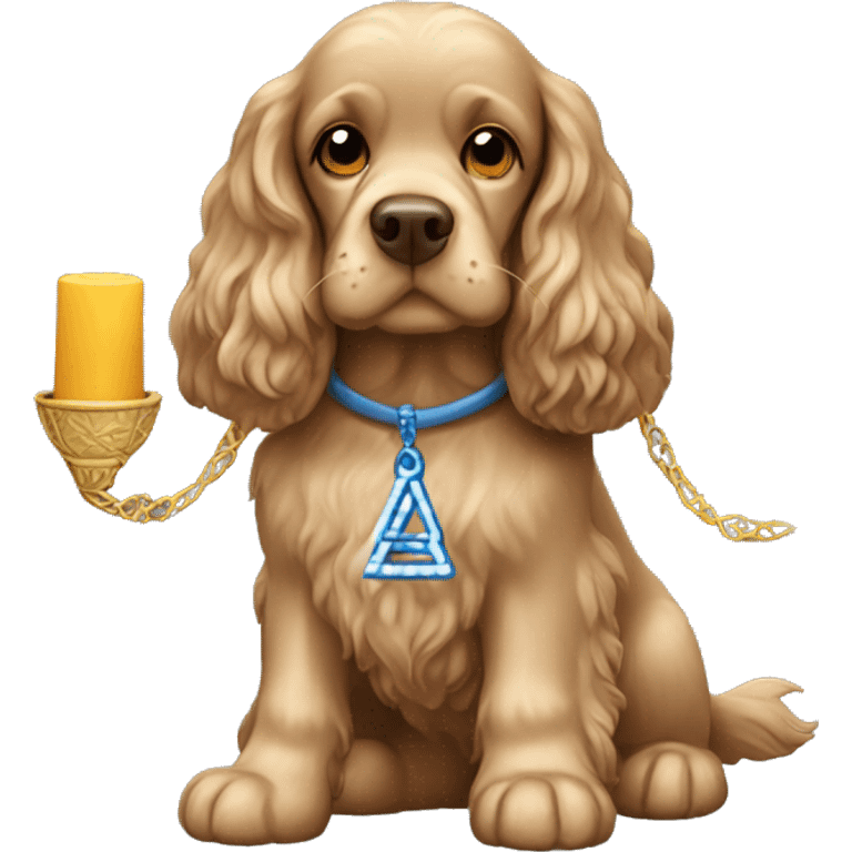 Cocker spaniel dog with menorah emoji