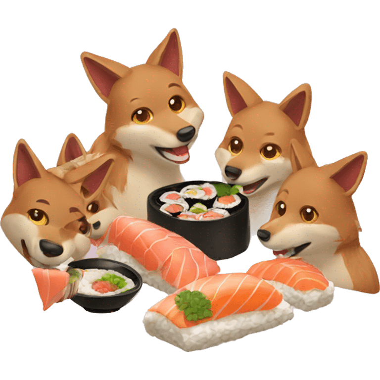 pack of coyotes eating sushi emoji