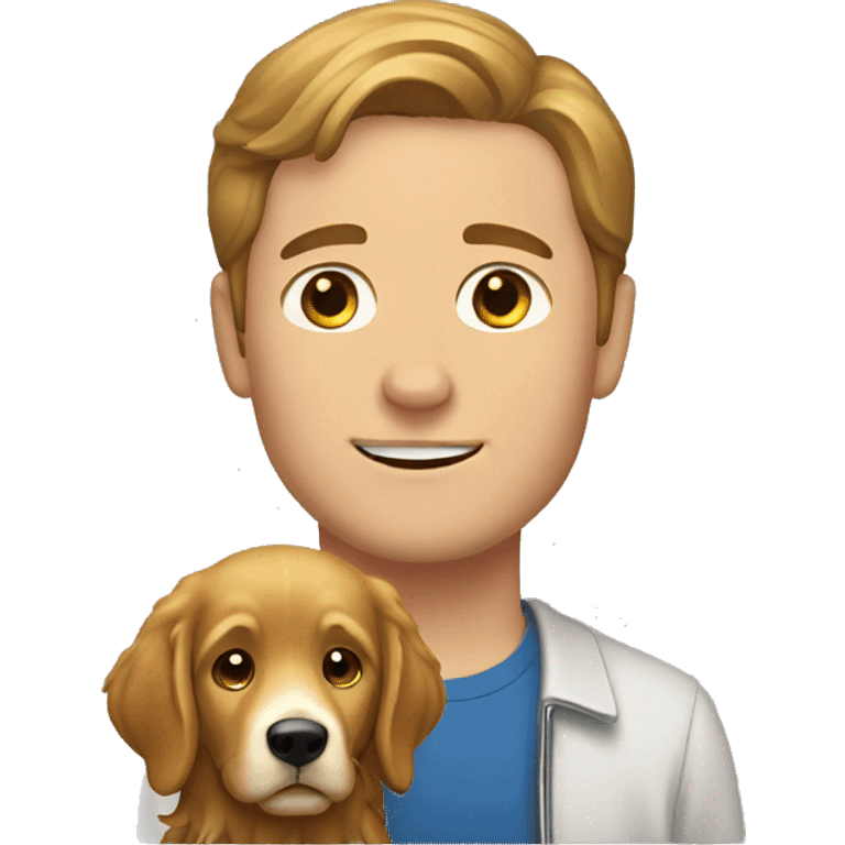 White man with brown hair and golden retriever  emoji