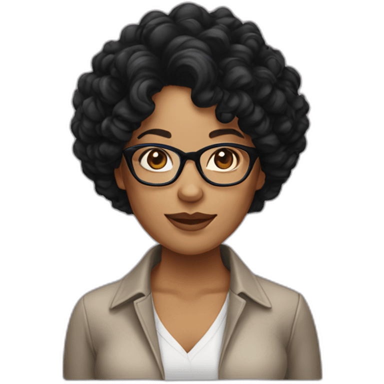 Woman with black curly hair and glasses emoji