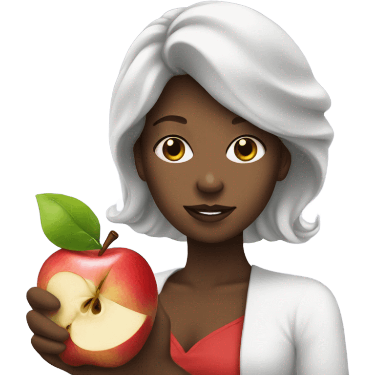 Black lady with an apple emoji