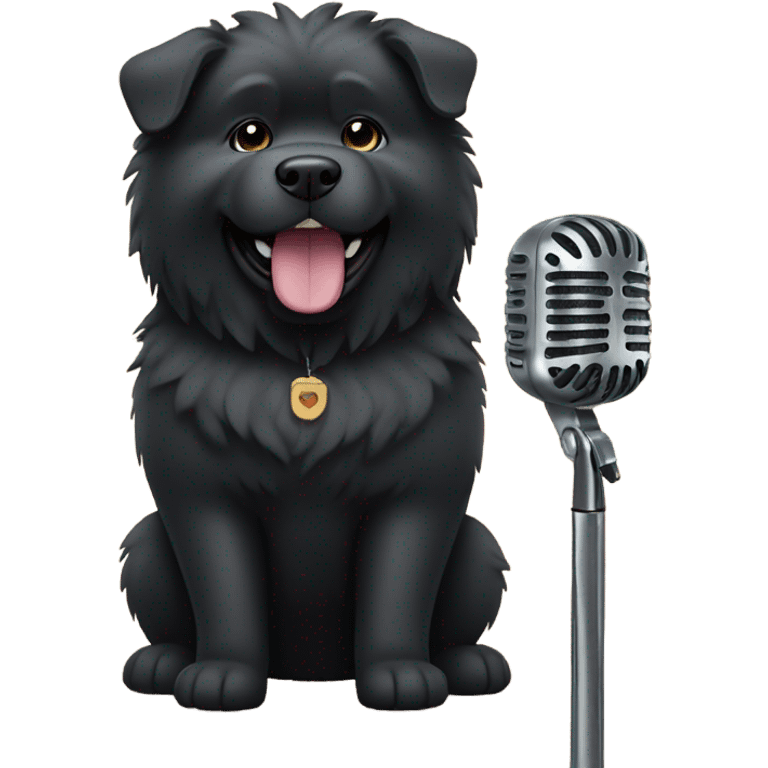 Black chow dog with a guitar and microphone  emoji