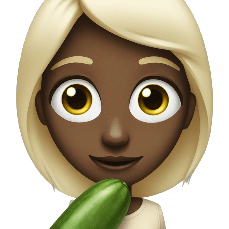 Girl with cucumber eye and smlie emoji