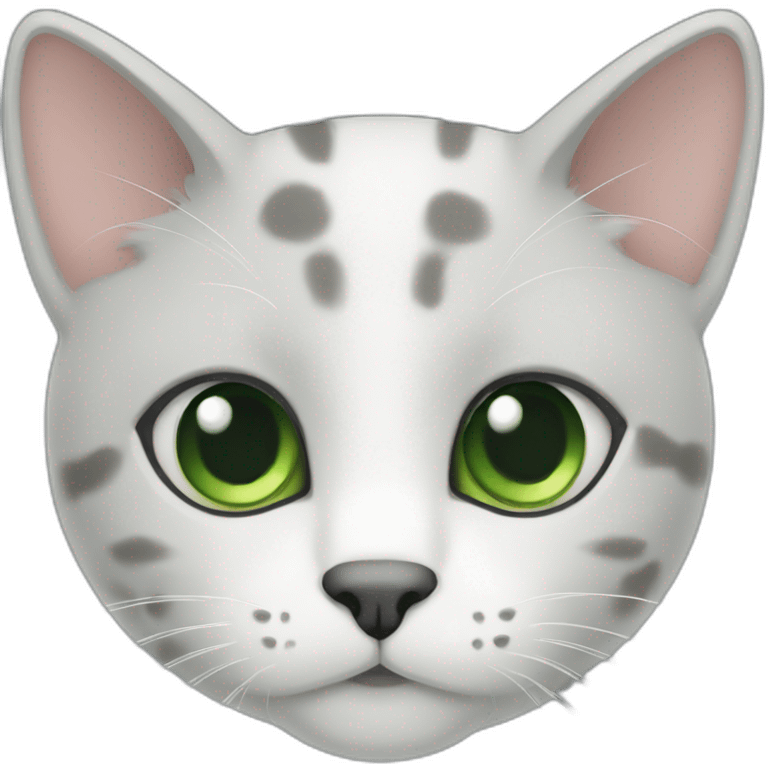 cat mainly grey with white spots fur and green eyes emoji