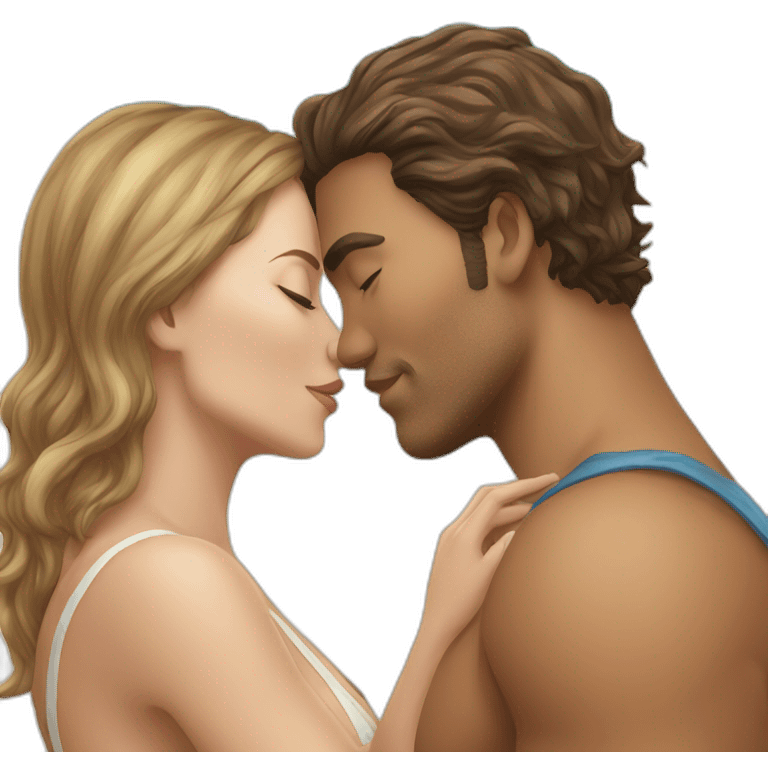 at the beach young metis man and white woman kiss love emoji