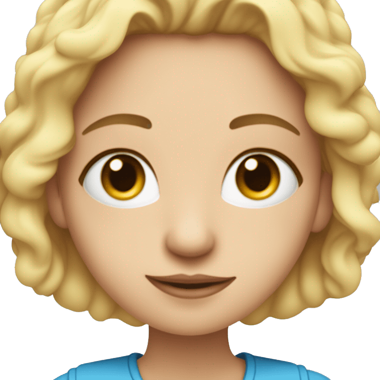 Crea un emoji de una chica con pelo lacio rubio hasta los hombros piel blanca pecas ojos azules y una remera celeste que está leyendo un libro emoji