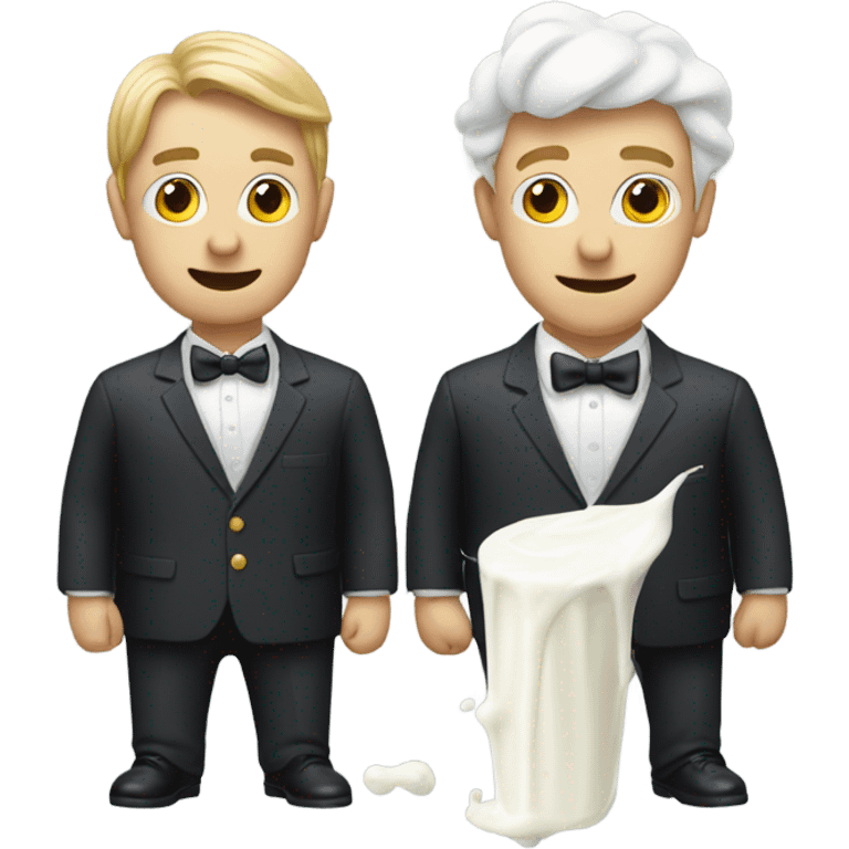 Two men covered in yogurt wearing suits emoji