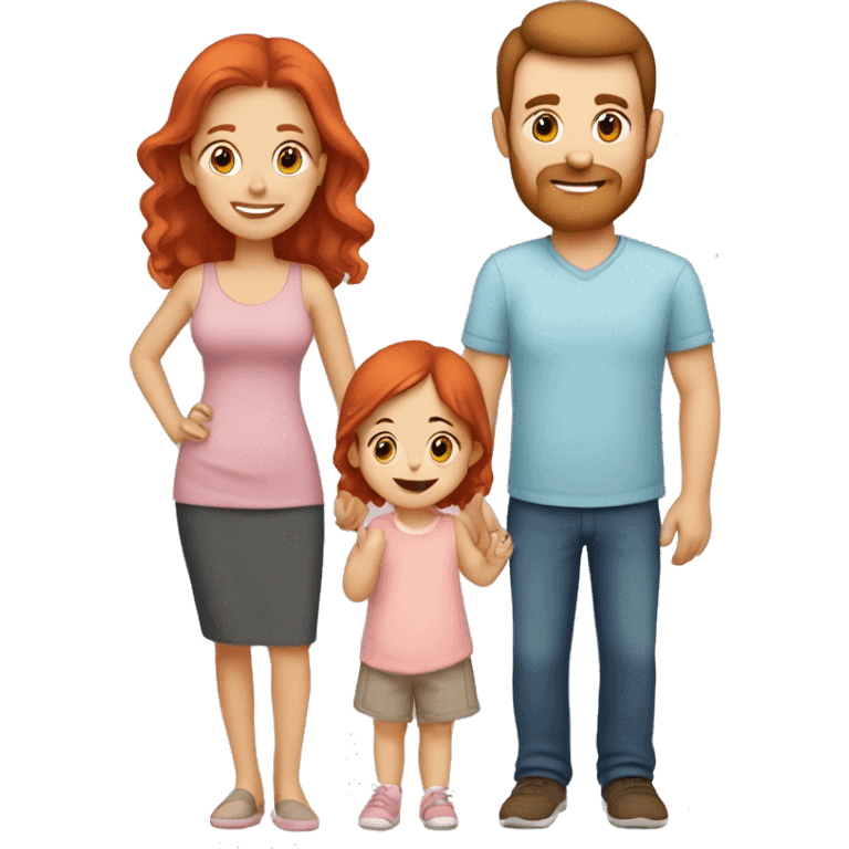 Parents with a baby girl - mom has red hair, dad has brown hair and the baby is a girl. All of them are Caucasian  emoji