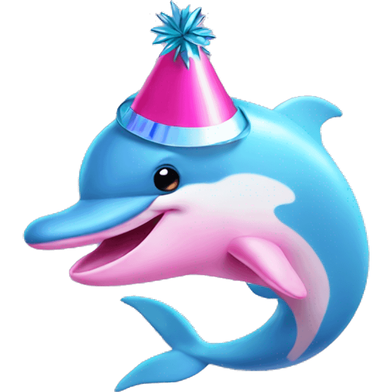 Pink dolphin with a party hat emoji