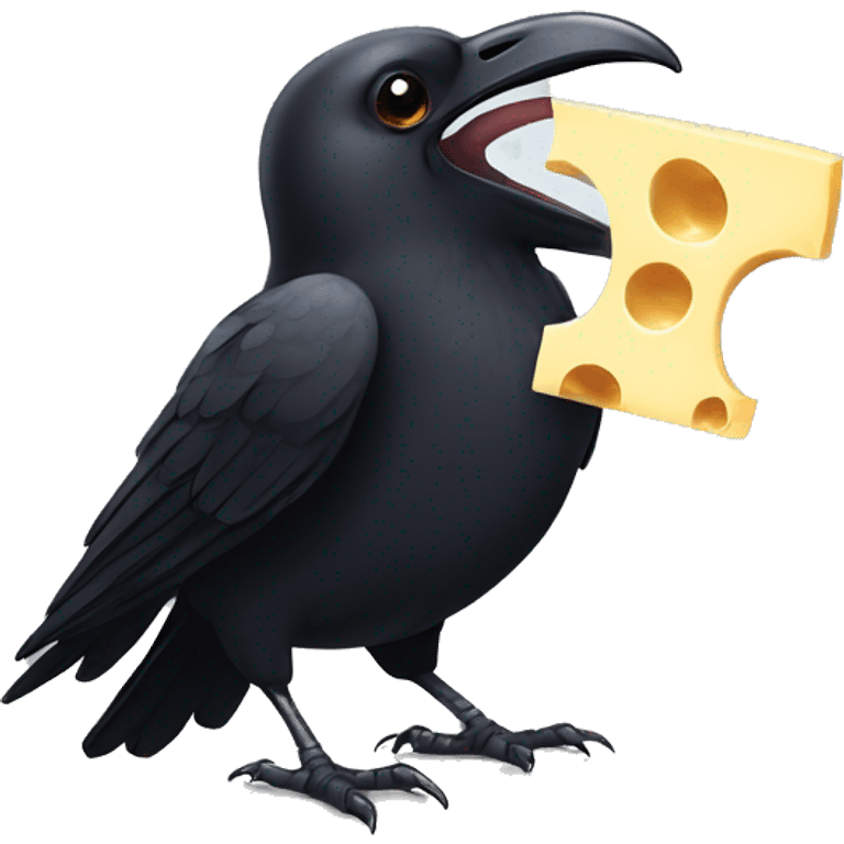 A crow drops a piece of cheese from its mouth emoji