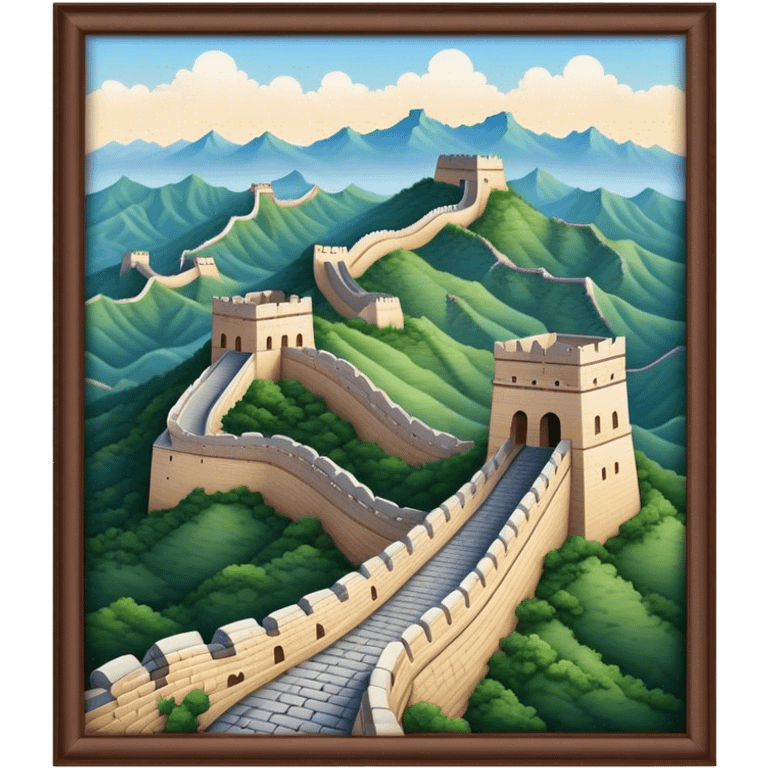 Cinematic Realistic Great Wall of China Landmark Emoji, depicted as ancient fortifications winding across majestic mountains, rendered with intricate detail and dramatic lighting. emoji