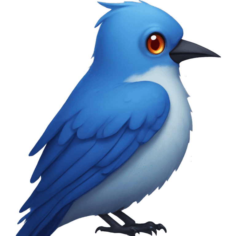 Blue bird with vampire fang emoji