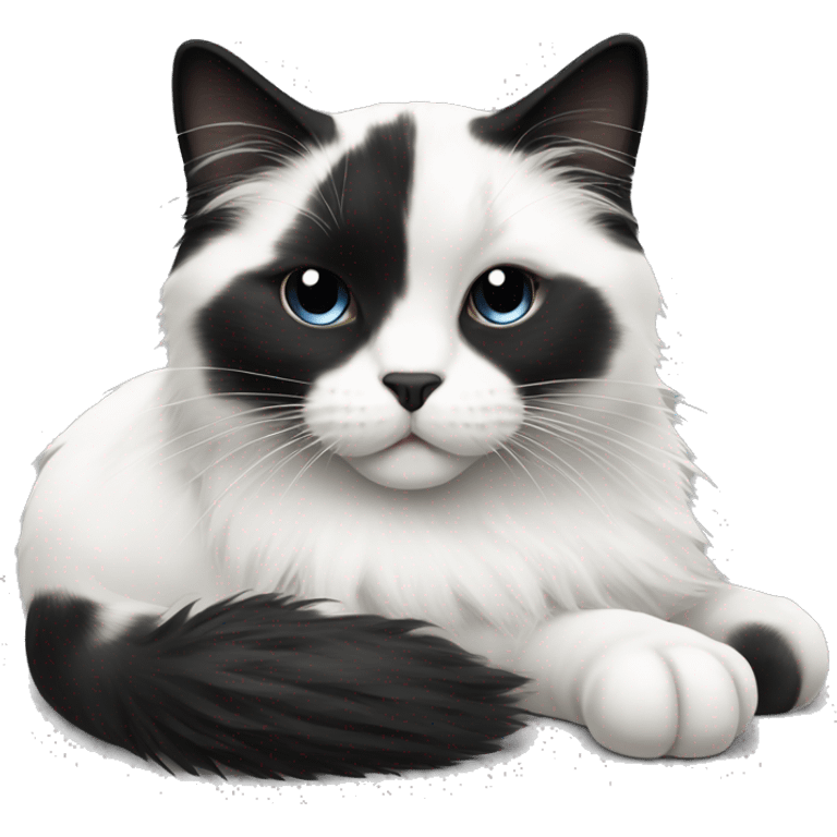 Sleeping black and white ragdoll cat with black hair girl  emoji