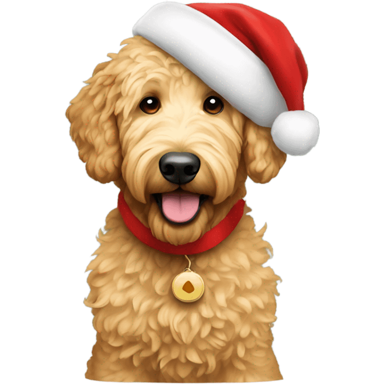 Golden doodle in a Santa hat emoji