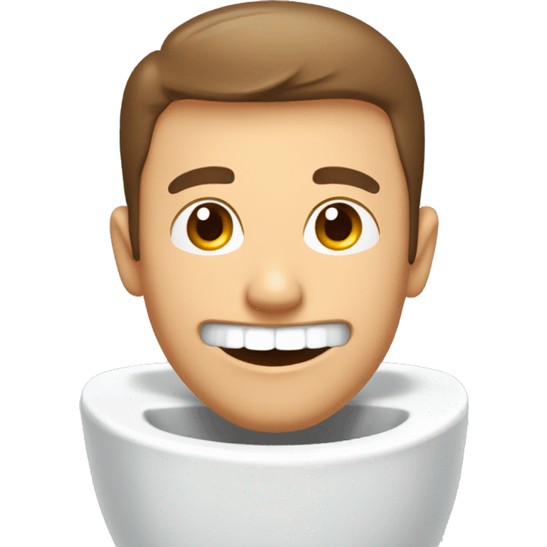 man's head and neck looking out of toilet bowl smiling, brown short hair, toothy smile, stubble, coming out of toilet bowl emoji