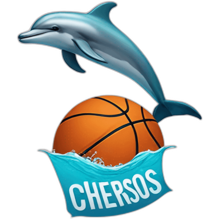 Dolphin with basketball and a label that says "Cherno more Odesos" in front of the dolphin and the basketball emoji