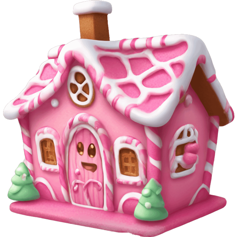 kawaii pink gingerbread house animated smiling cutie  emoji