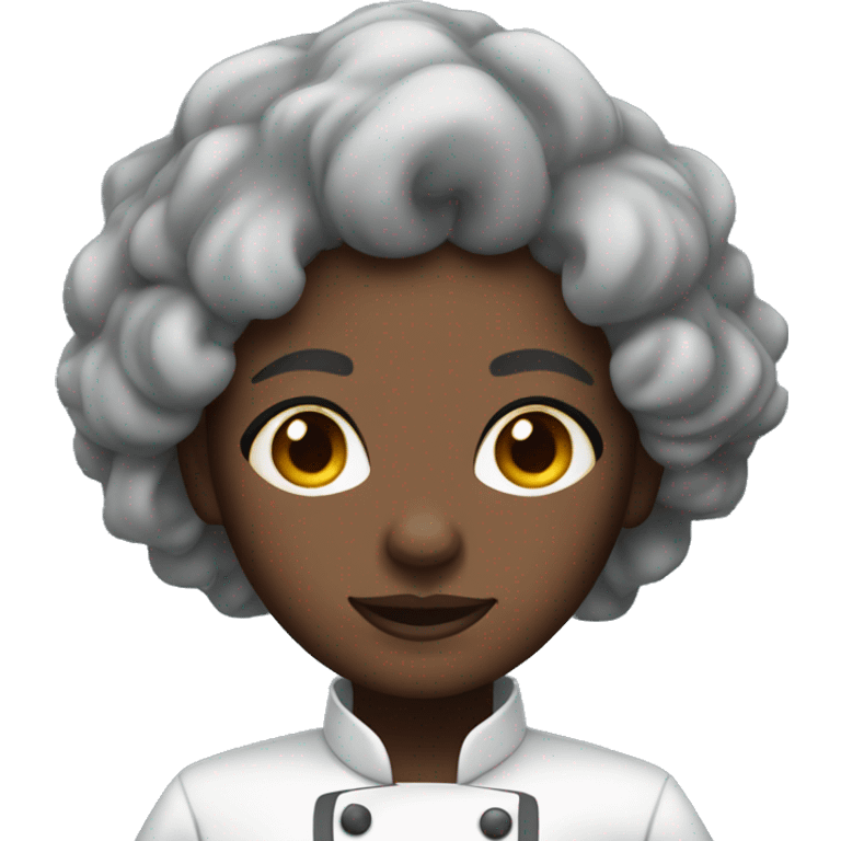 black female dark skin chef clothes curly grey hair many wrinkles emoji