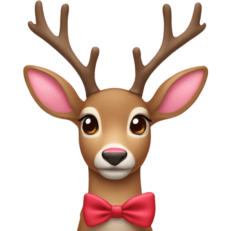 Christmas deer with red nose and pastel pink bow emoji