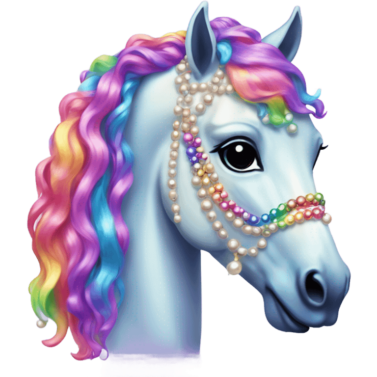 Lisa frank horse with pearls in rainbow hair emoji