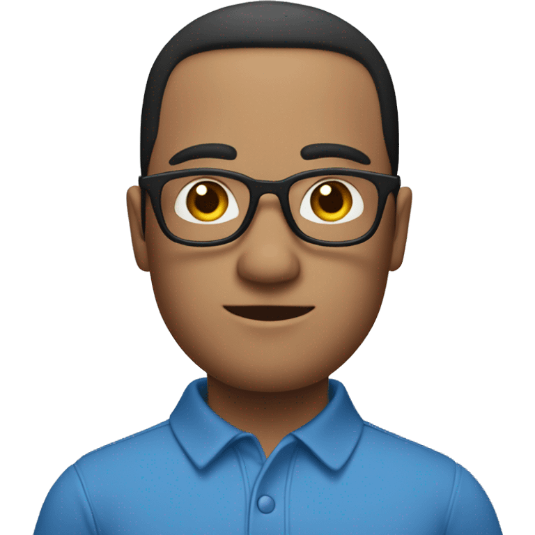 Emoji of a man with glasses, no beard, black hair, white skin and a thick build, wearing a blue polo shirt emoji