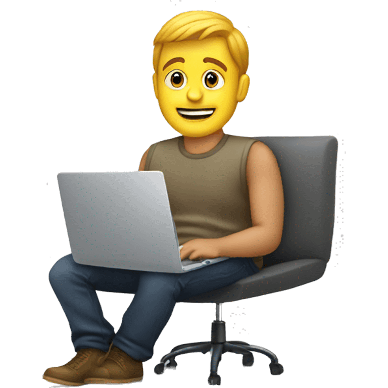 a guy behind a laptop and a footrest underneath emoji