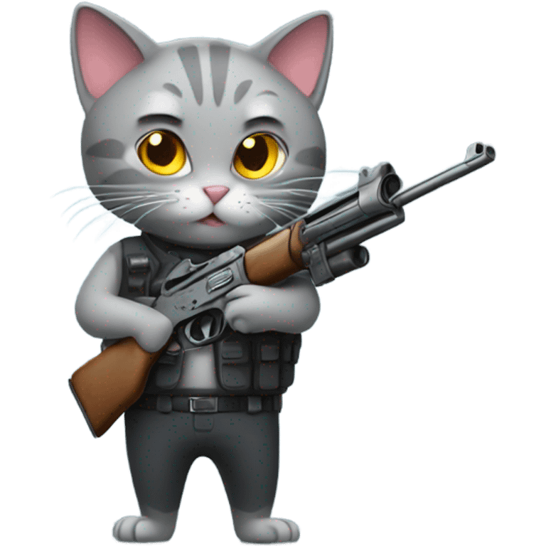 grey cat holding gun emoji