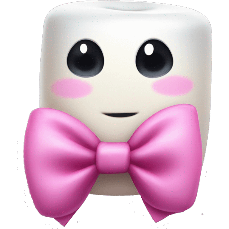 cute marshmallow with huge black sparkly eyes and a pink bow in the left corner of the marshmallow  emoji