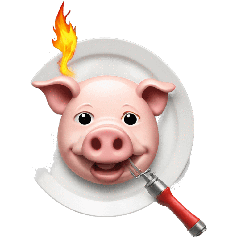 pig's head on a plate and a blowtorch emoji