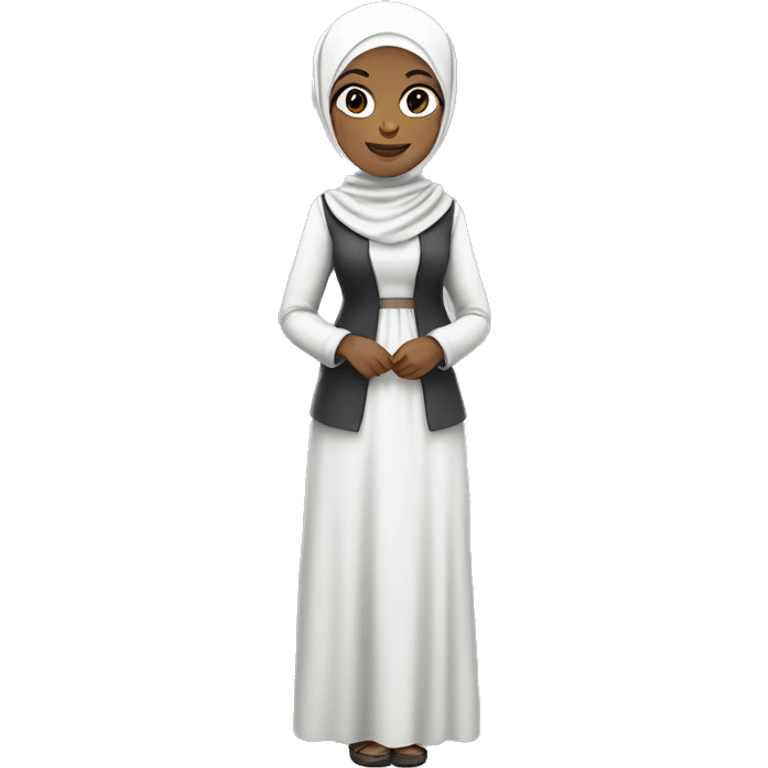 hijab woman, smile, wonderful dress, white skin, full-body (slim) emoji