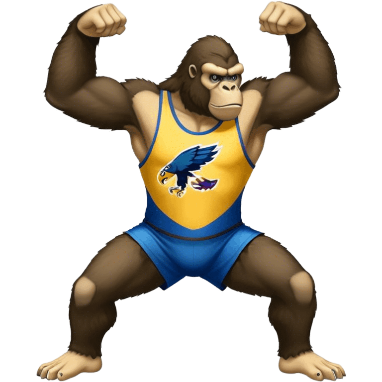 king kong  wearing afl eagles sleeveless jersey blue and yellow  emoji