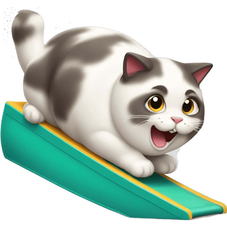 A obese cat rolling off a slide  emoji