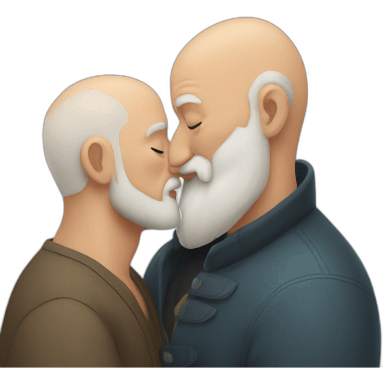 older buzz cut European white bearded  man kissing bald black older  bearded  man emoji