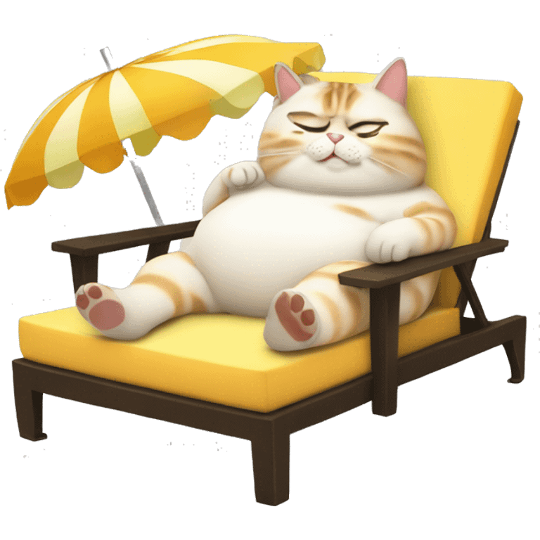 Fat cat sun bathing on a lounge chair with a pina colada emoji