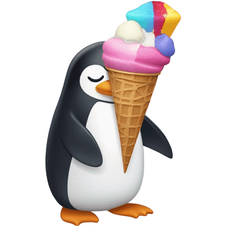 Pinguin eating ice cream emoji