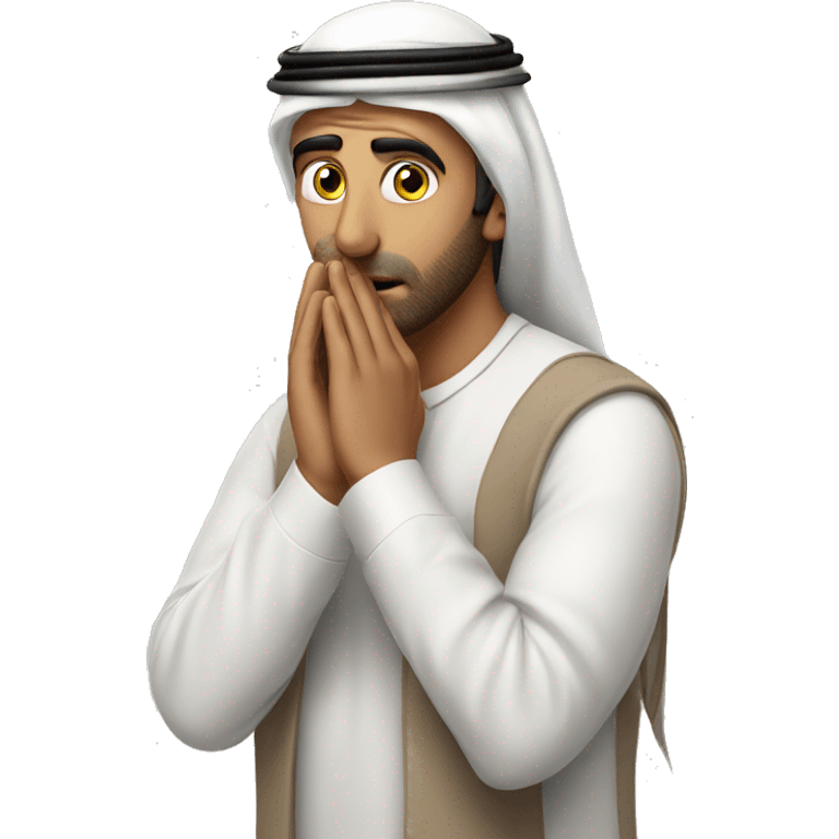 Arab holding his head with his hands photorealistic serious emoji