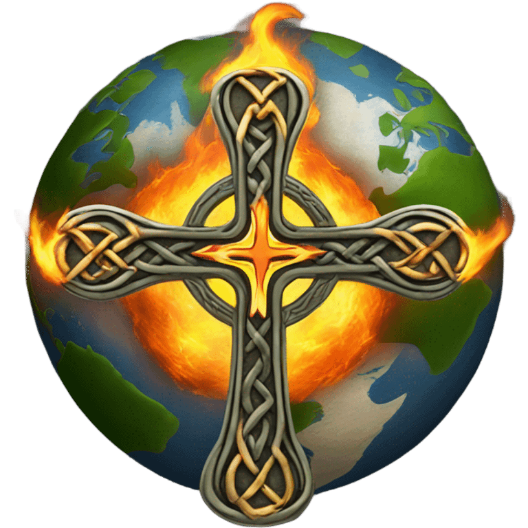 Celtic cross with Earth on fire  emoji