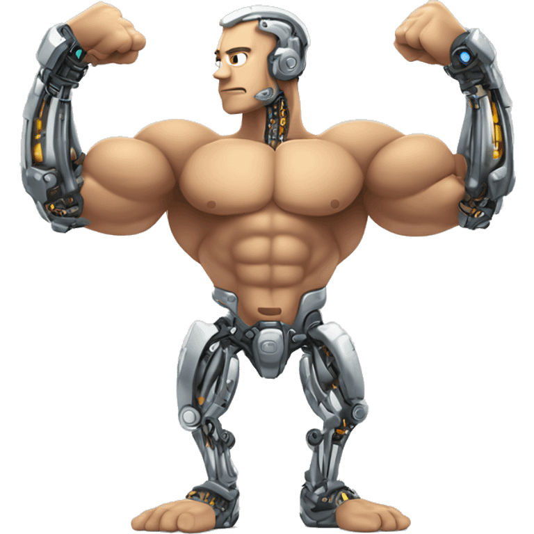 Flexing cyborg bicep and forearm with circuits and shocks emoji