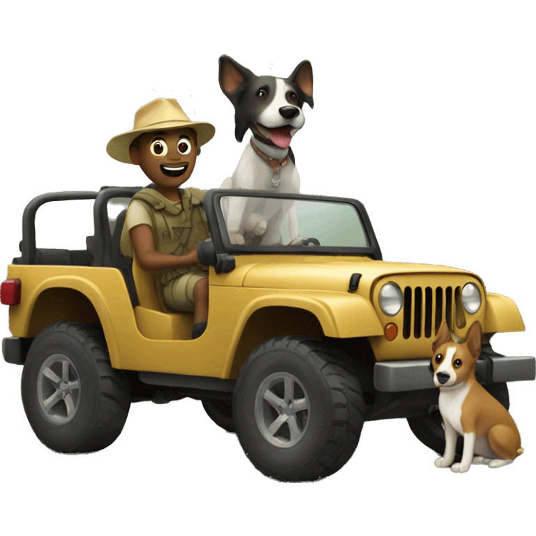 adventure with dog in a jeep emoji