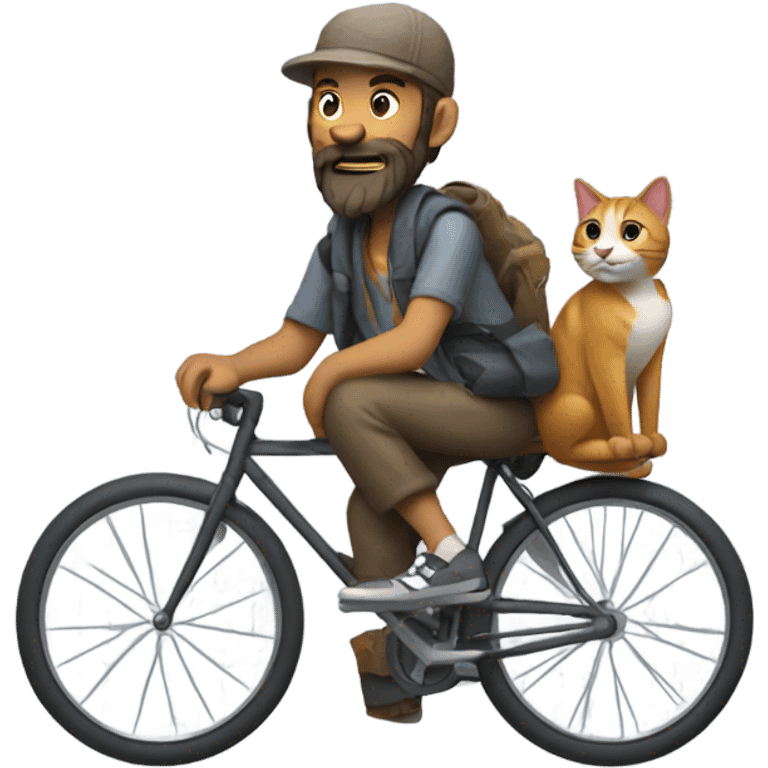 Cycling hobo with a cat on shoulder  emoji