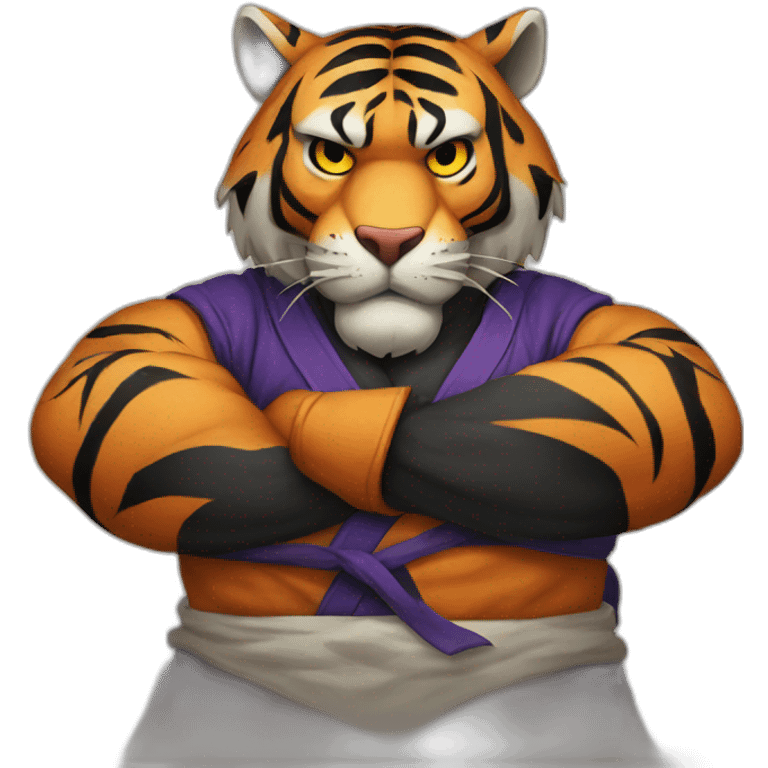 Tiger with evil face   jiu jitsu with his arms crossed emoji