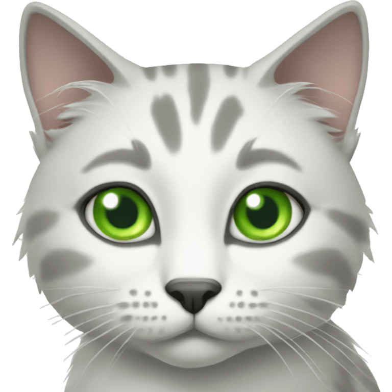 Grey and white cat, green eyes emoji