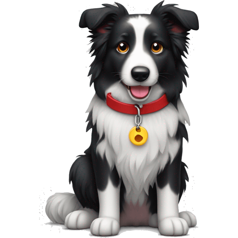 Hairy Border collie with red leash emoji