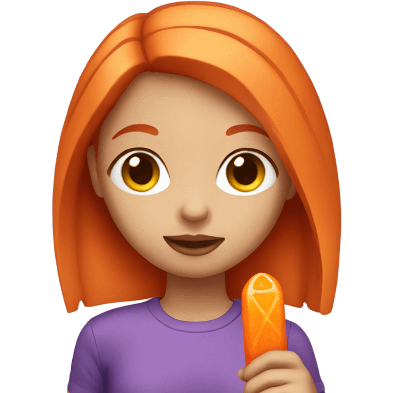 A girl with orange hair holding a purple popsicle  emoji