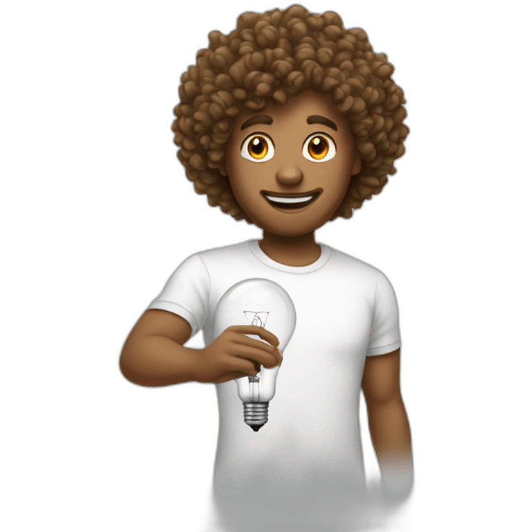 man curly hair white tshirt light bulb emoji