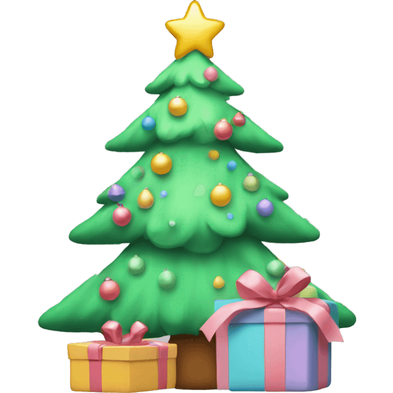 Pastel christmas tree with presents emoji