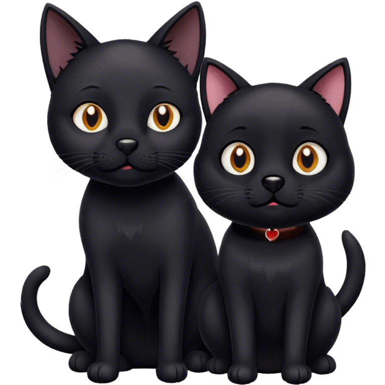 Black cat and black dog being friends emoji