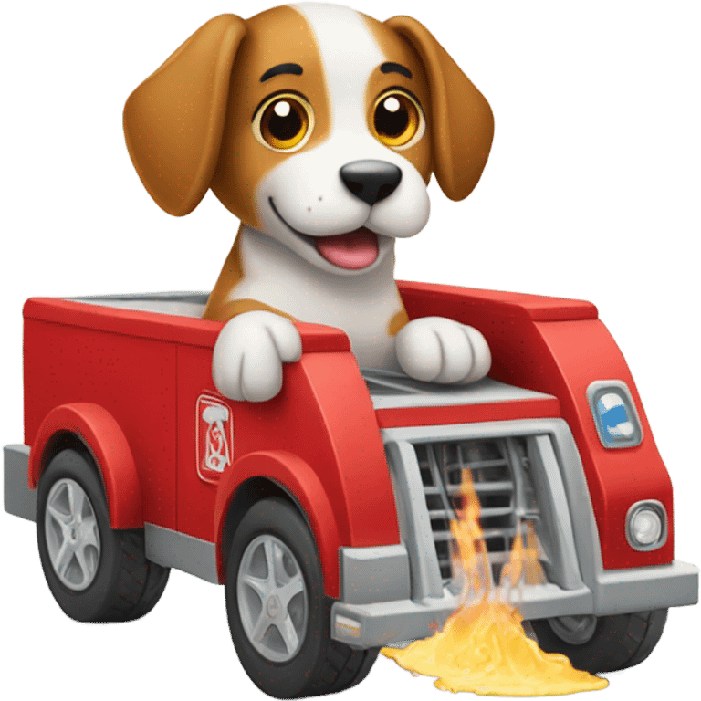 A dog washing a fire engine emoji