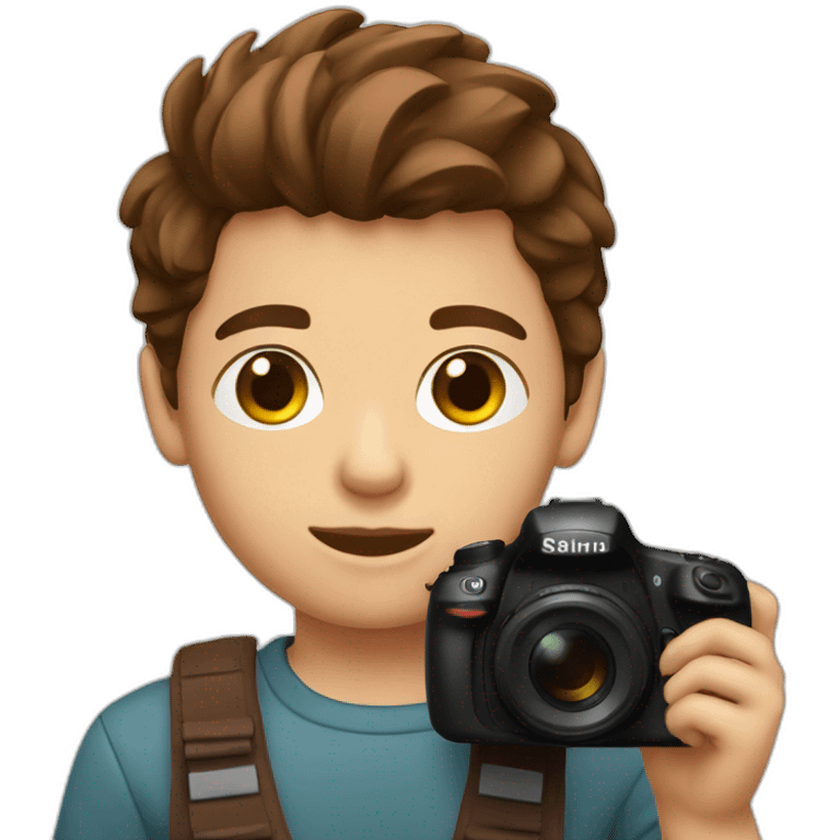 boy brown hair brown eyes taking picuture with a dslr emoji