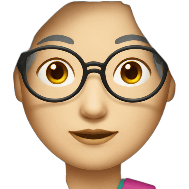 Chinese lady with very lightly grey hair to shoulder length wear glasses wear Chinese colourful dress emoji